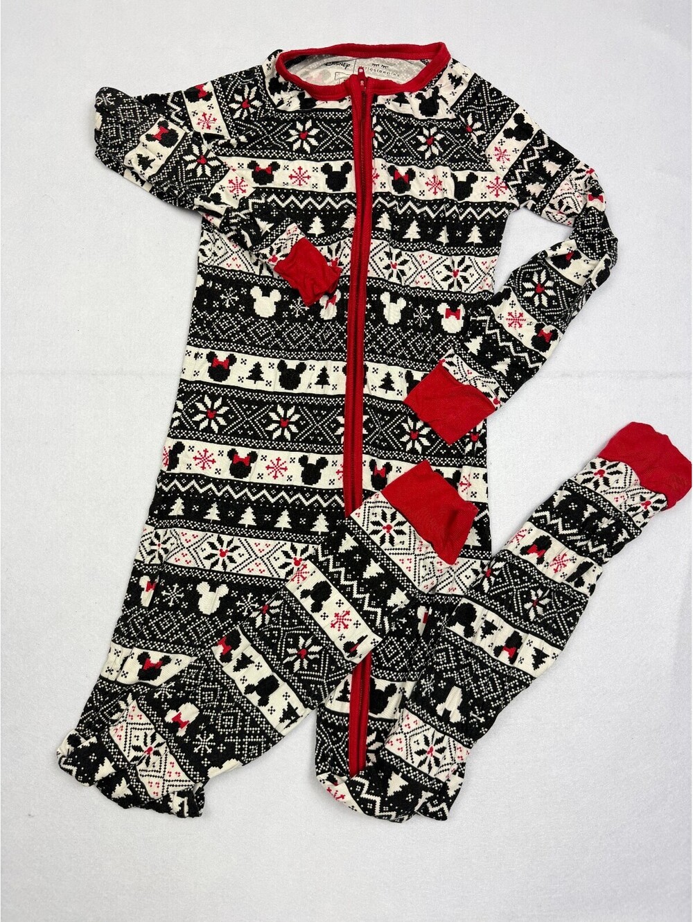 Little Sleepies Disney Footie Pajama Size 7/8 Mickey Minnie Fair Isle Christmas